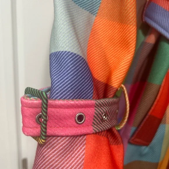 NWOT Multicolor Checkered Trench Coat - Picture 2 of 8